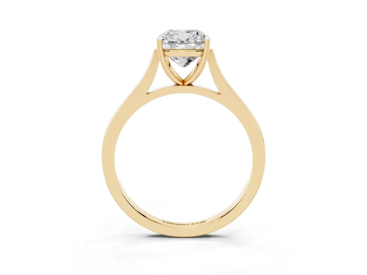 Cushion Cut Solitaire Heart Prong Engagement Ring with Tapered Band Yellow gold