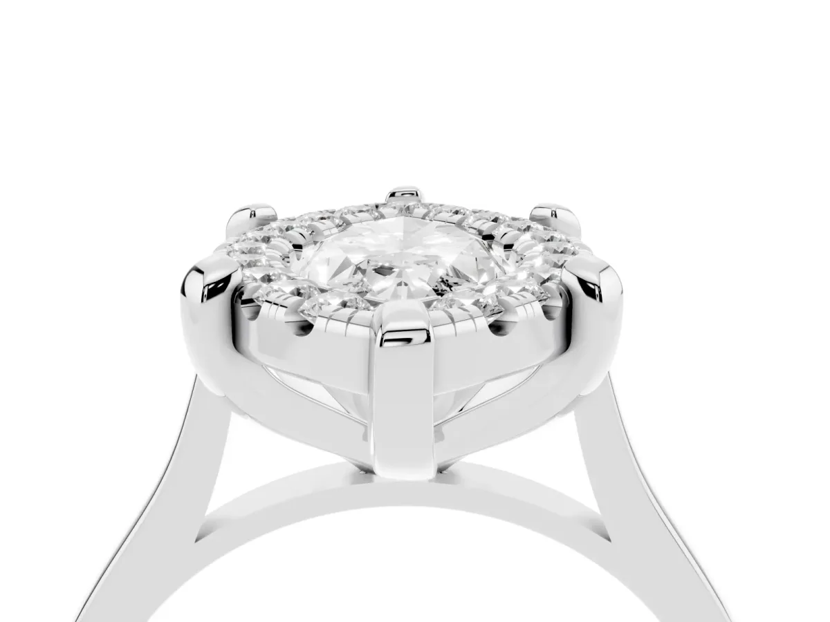 Marquise Cut Diamond Cluster Halo Solitaire with Four-Prong Setting Silver