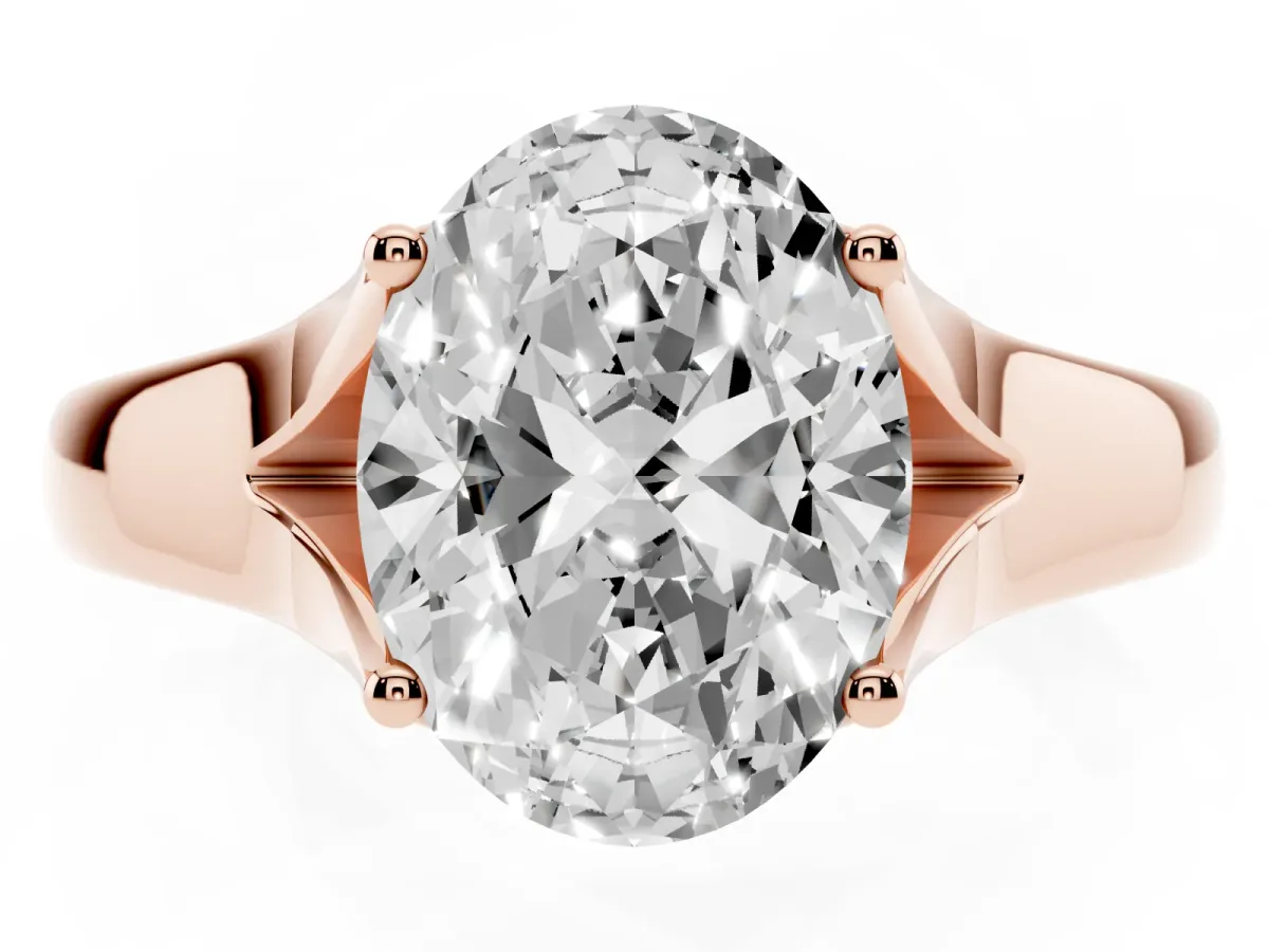 Oval Cut Solitaire Diamond Ring with Cathedral Band and Four-Prong Setting Rose gold
