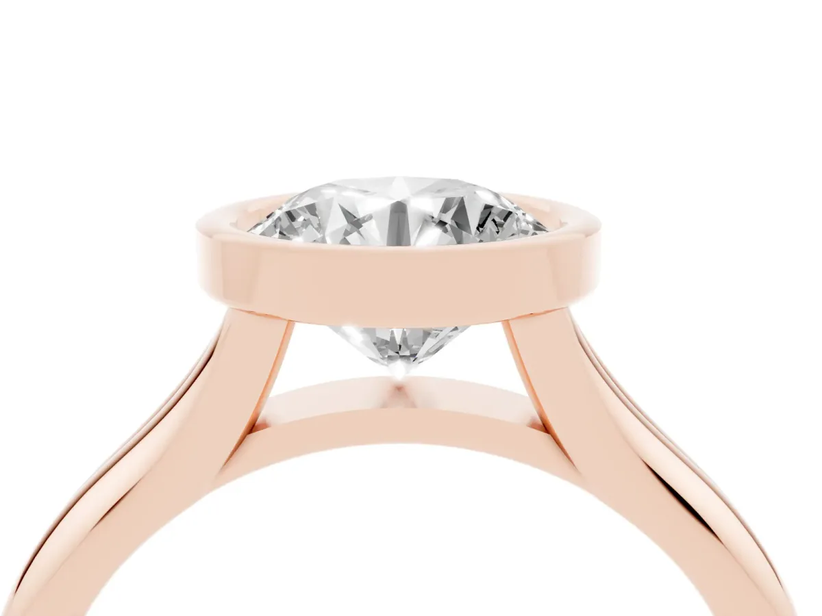 Bezel Set Round Cut Solitaire Diamond Ring with Smooth Band Rose gold