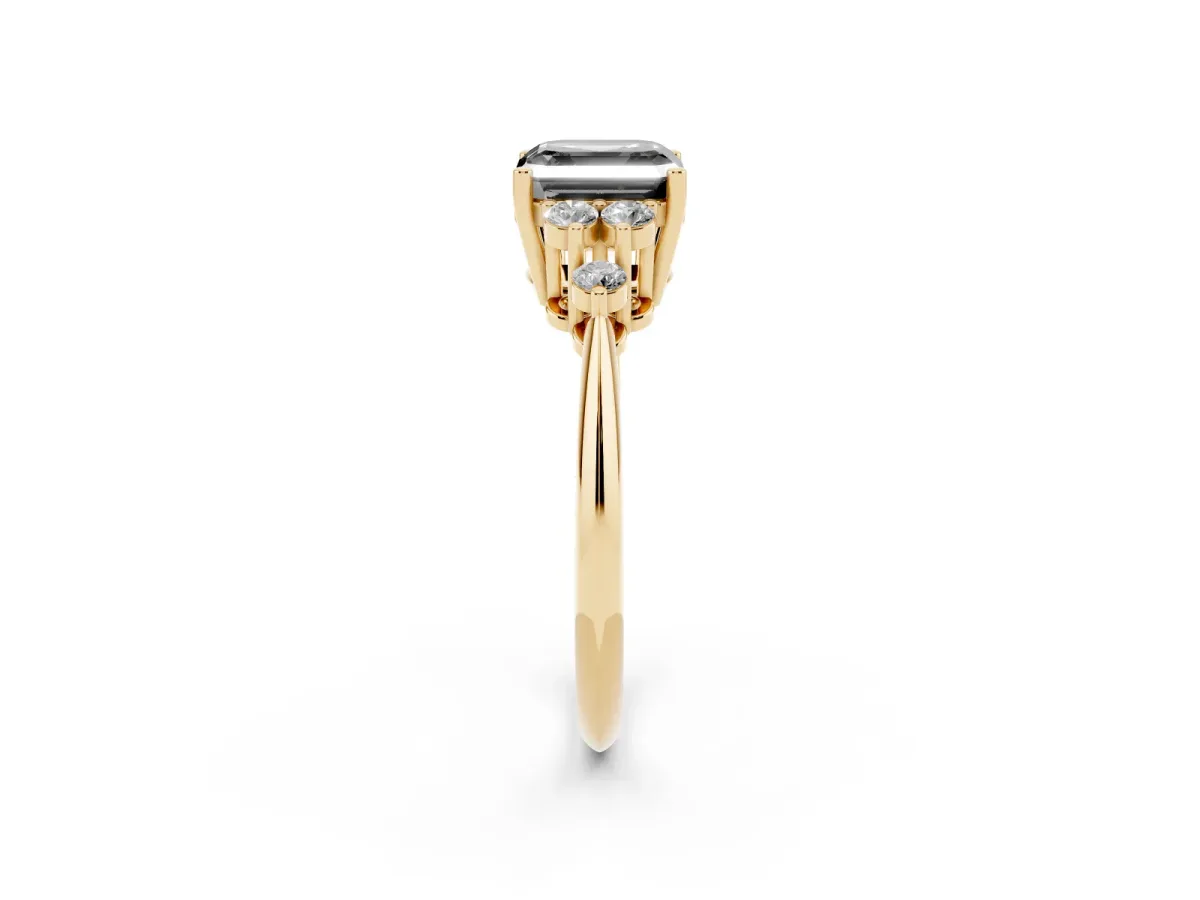Fancy Black Asscher Cut Cut Diamond Cluster Ring with Solitaire Band and Four-Prong Setting Yellow gold