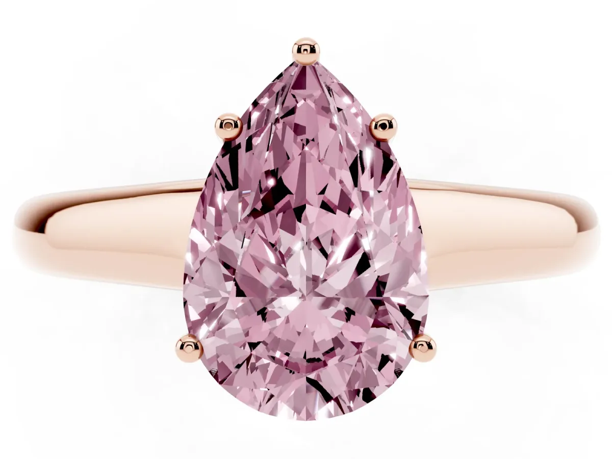 Fancy Pink Pear Cut Solitaire Engagement Ring with Tapered Band and Four-Prong Setting Rose gold