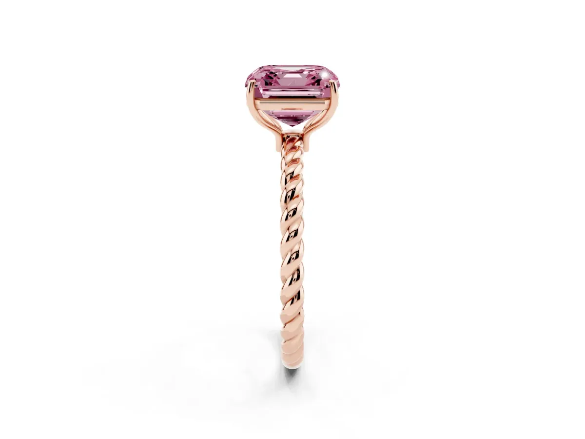 Fancy Pink Asscher Cut Solitaire Twisted Band 4-Prong Ring Rose gold