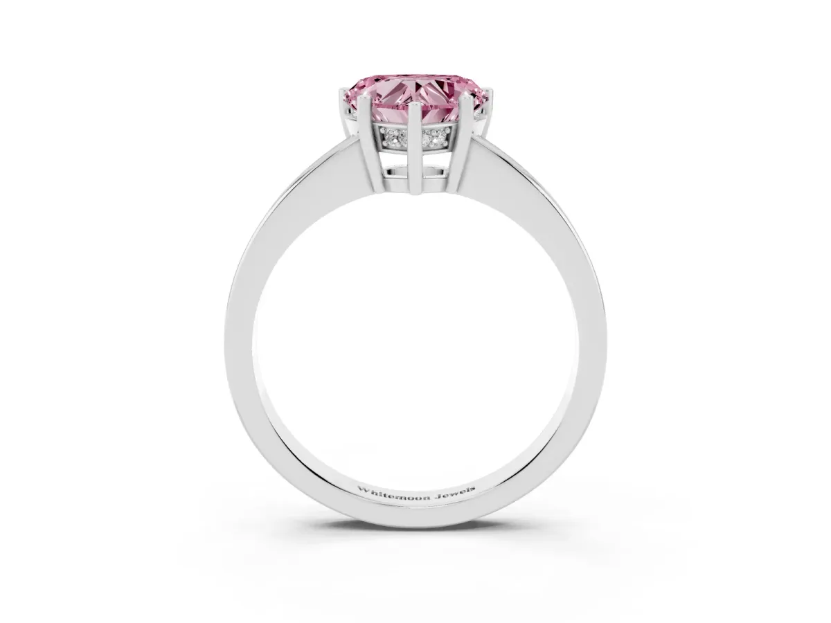 Fancy Pink Heart Cut Solitaire Pavé Band Prong Setting Ring Platinum