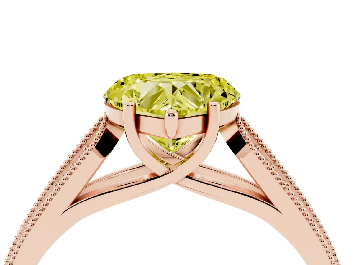 Fancy Yellow Heart Cut Cut Pave Split Shank Engagement Ring with Four-Prong Setting Rose gold
