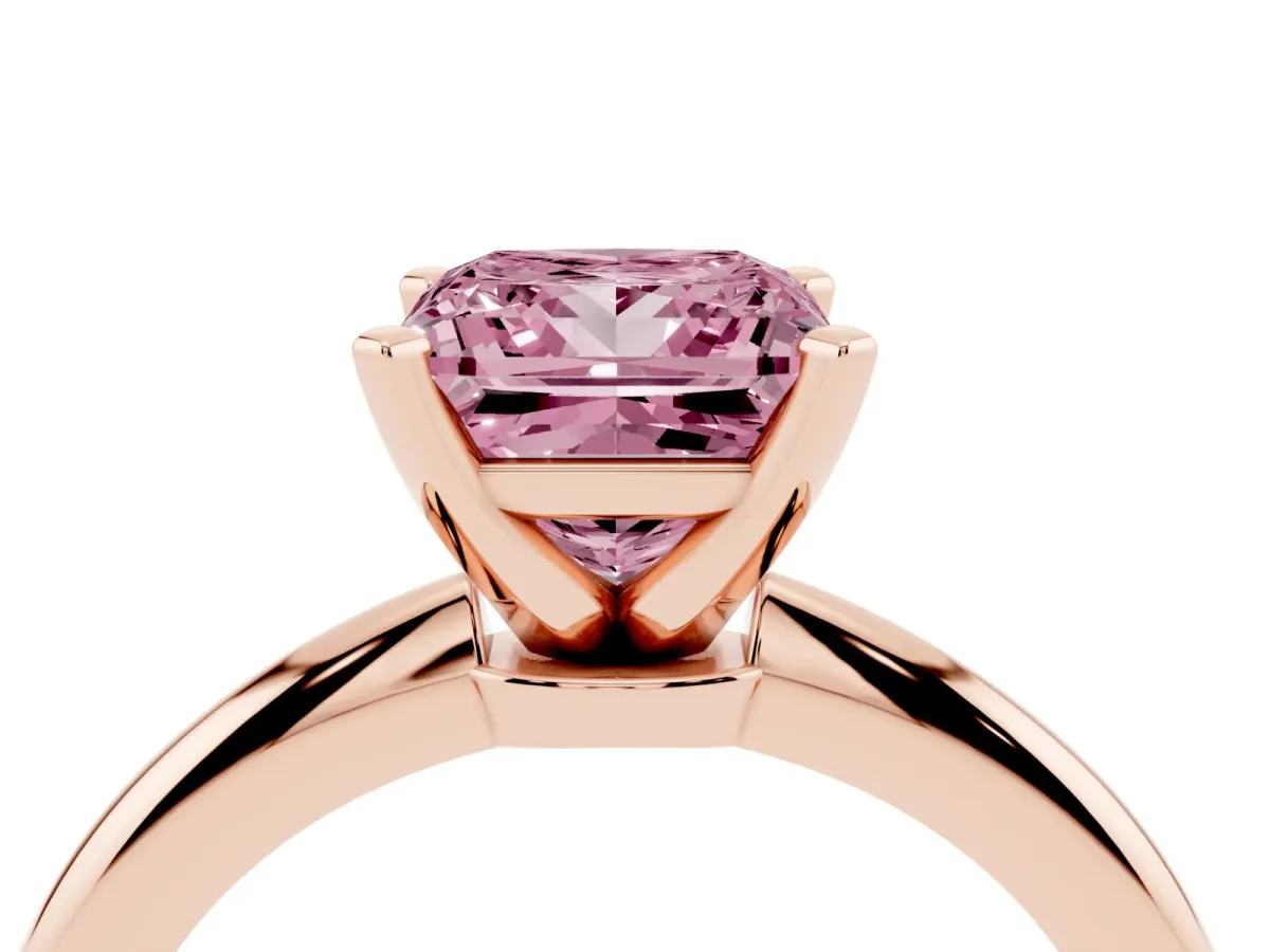 Fancy Pink Princess Cut Diamond Solitaire Ring with Prong Setting and Classic Band Rose gold