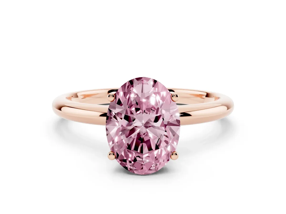 Fancy Pink Oval Cut Cut Solitaire Engagement Ring with Four-Prong Setting and Classic Band Rose gold