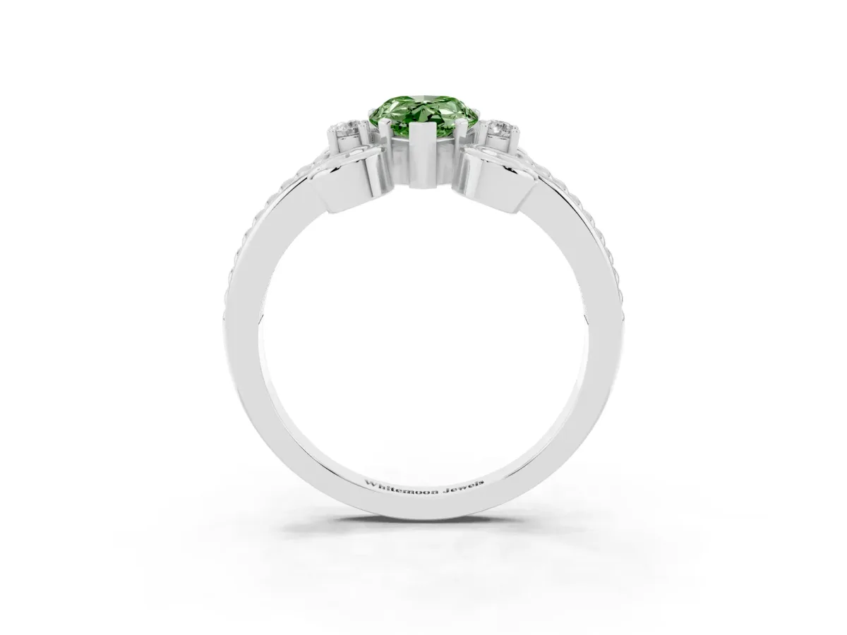 Fancy Green Pear Cut Solitaire Twisted Band Scroll Prong Ring Silver