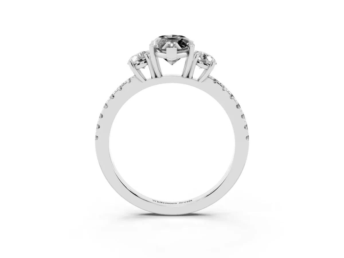 Fancy Black Three-Stone Marquise Cut Cut Diamond Pavé Band with Prong Setting Silver