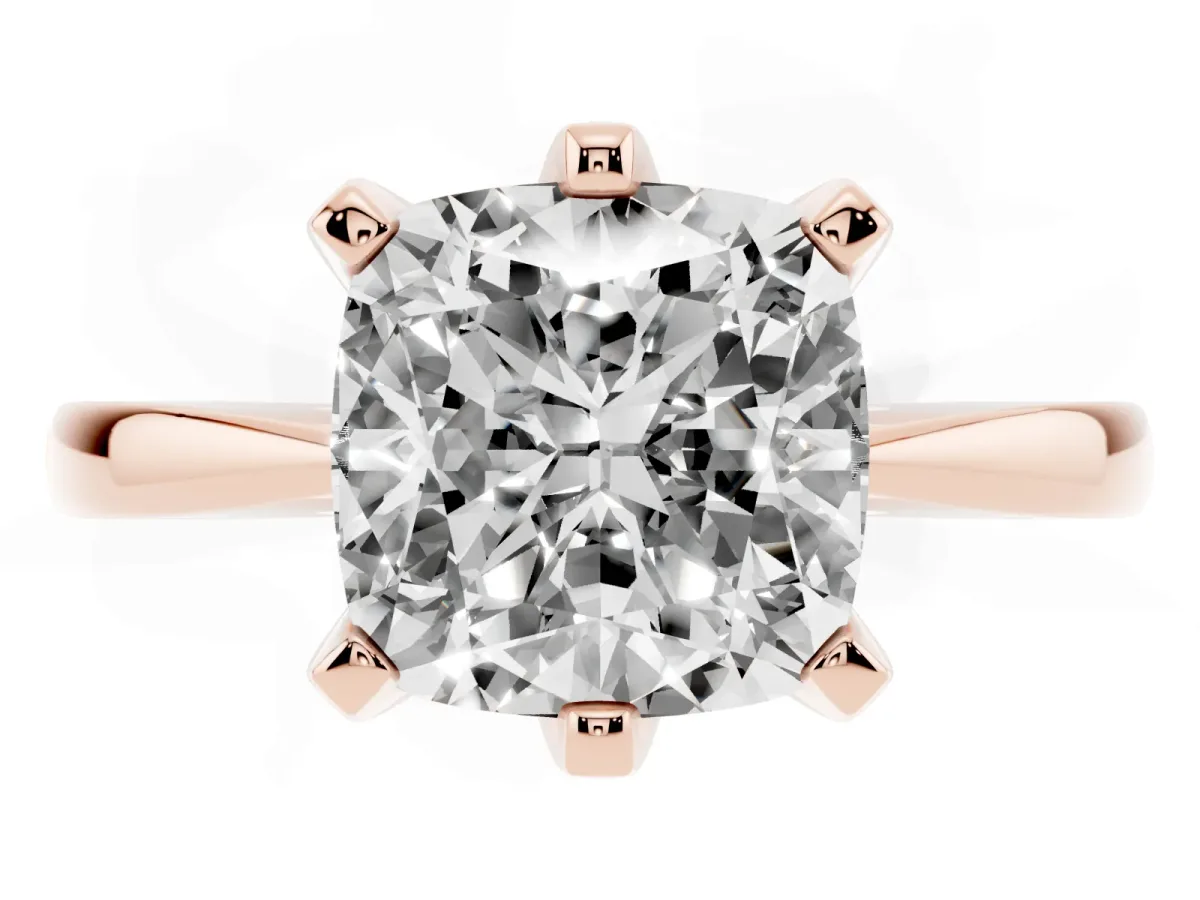Cushion Cut Solitaire Engagement Ring with Six-Prong Setting and Tapered Band Rose gold