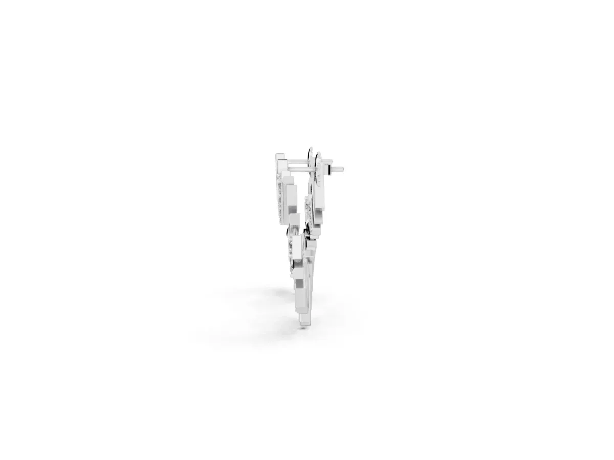 Round Diamond Fanburst Stud Earrings Silver
