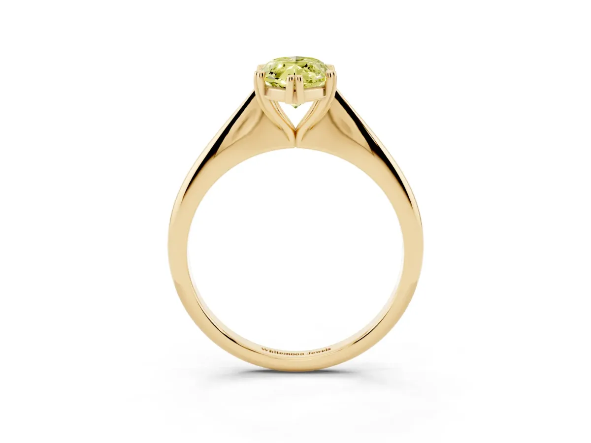 Fancy Yellow Marquise Cut Solitaire Diamond Ring with Six-Prong Setting and Classic Band Yellow gold