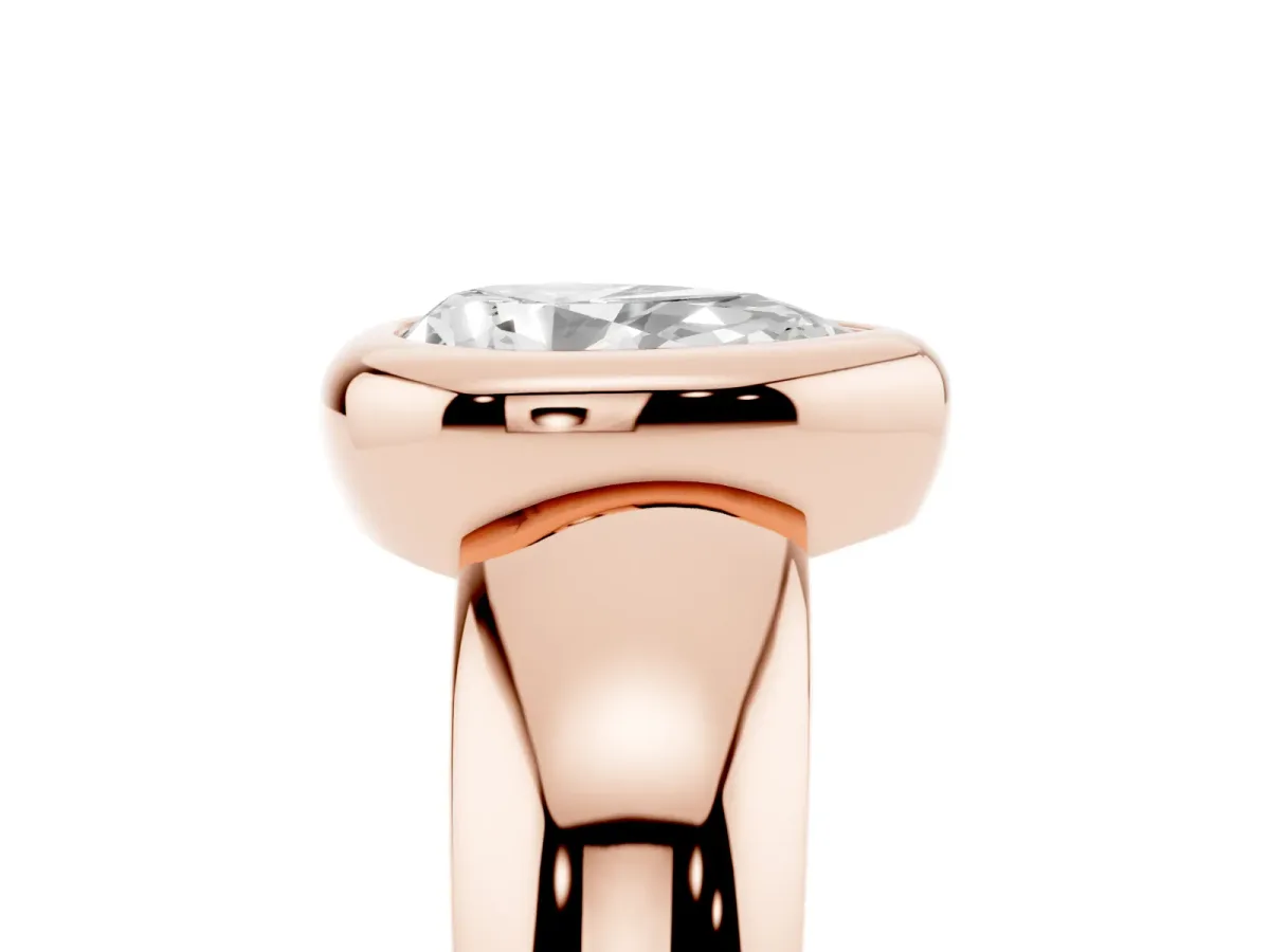 Bezel Set Pear Cut Solitaire Ring with Wide Band Rose gold