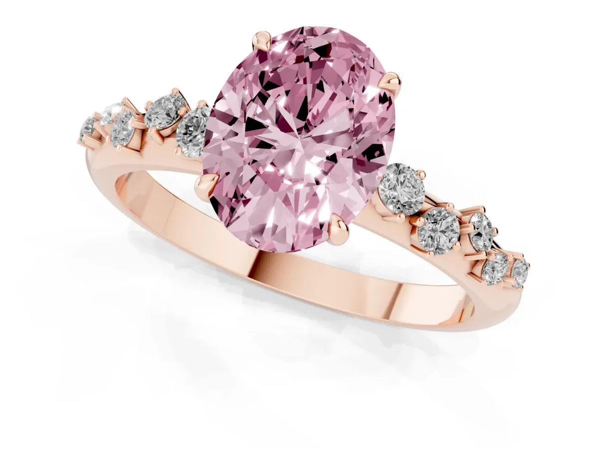 Fancy Pink Oval Cut Diamond Cluster Prong-Set Solitaire Ring Rose gold