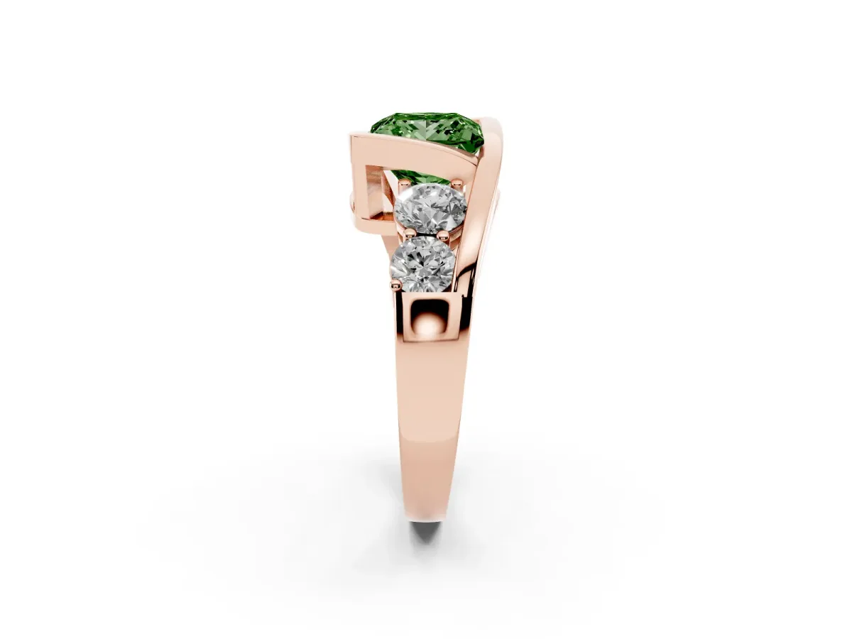 Fancy Green Bezel Set Princess Cut Diamond Bypass Ring with Round Accents Rose gold