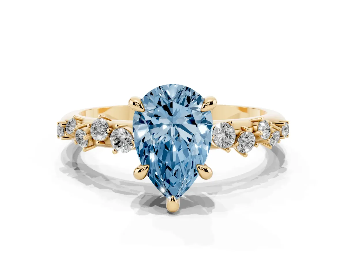 Fancy Blue Pear Cut Cut Diamond Vine Band with Four-Prong Setting Yellow gold
