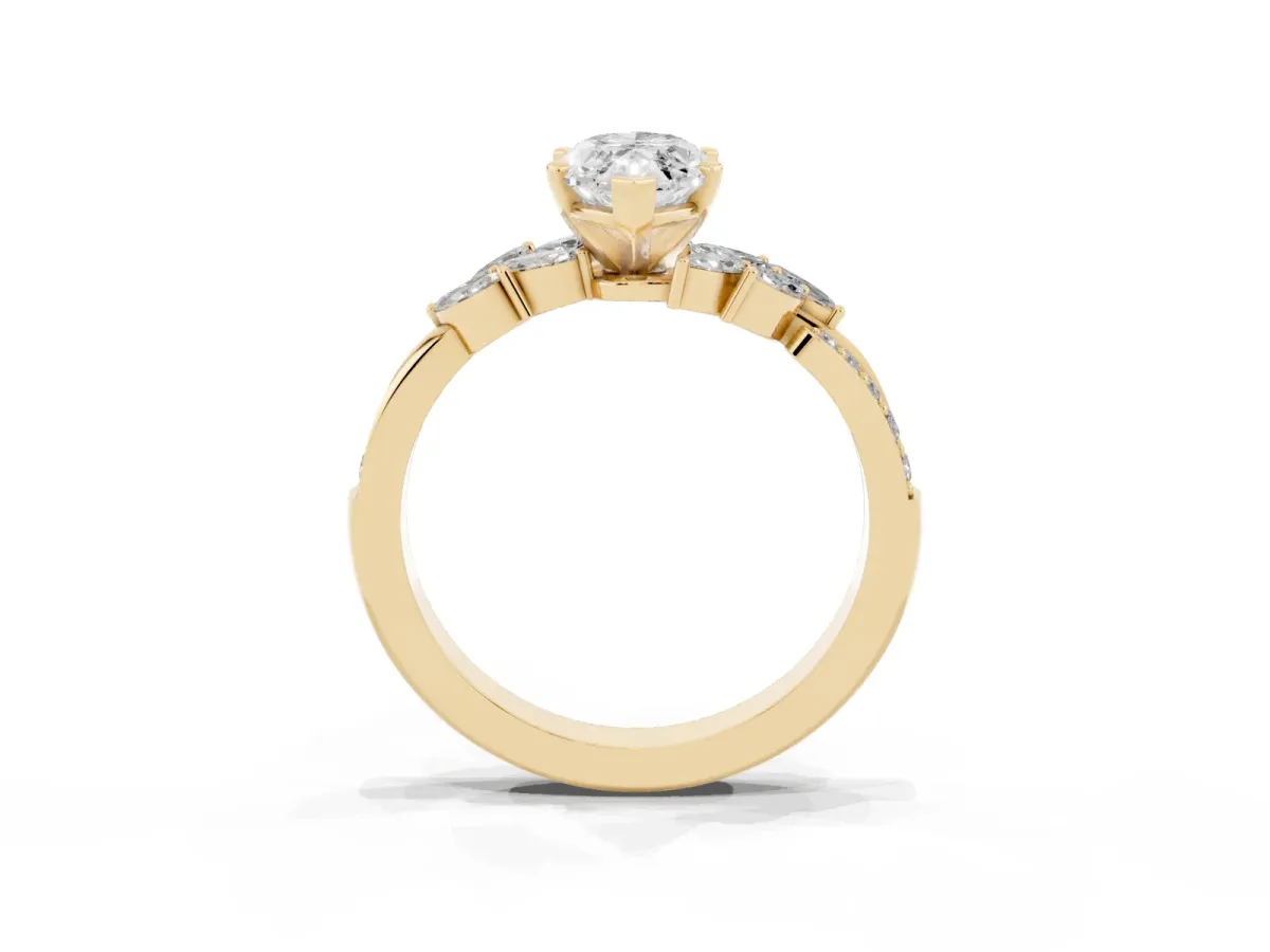 Marquise Cut Solitaire Marquise Twist Band with Six-Prong Setting Yellow gold