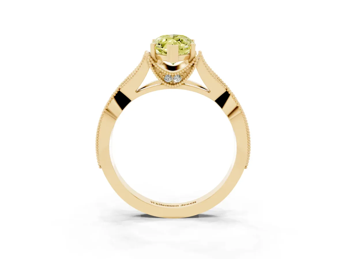 Fancy Yellow Marquise Cut Cut Diamond Twisted Band with Milgrain Pave Setting and Four-Prong Setting Yellow gold