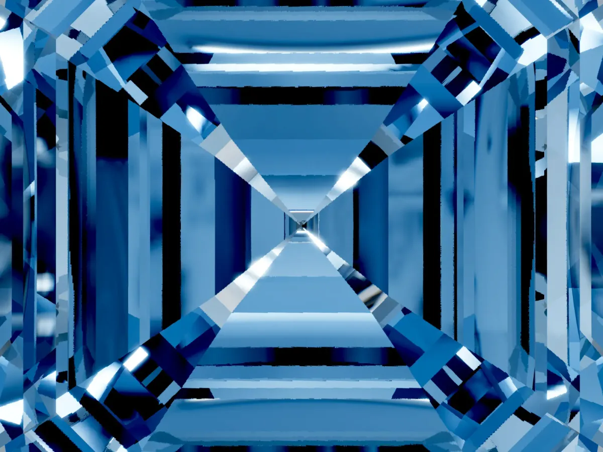 Fancy Blue Asscher Cut Halo Diamond Ring with Milgrain Edge and Round Prong Setting Silver