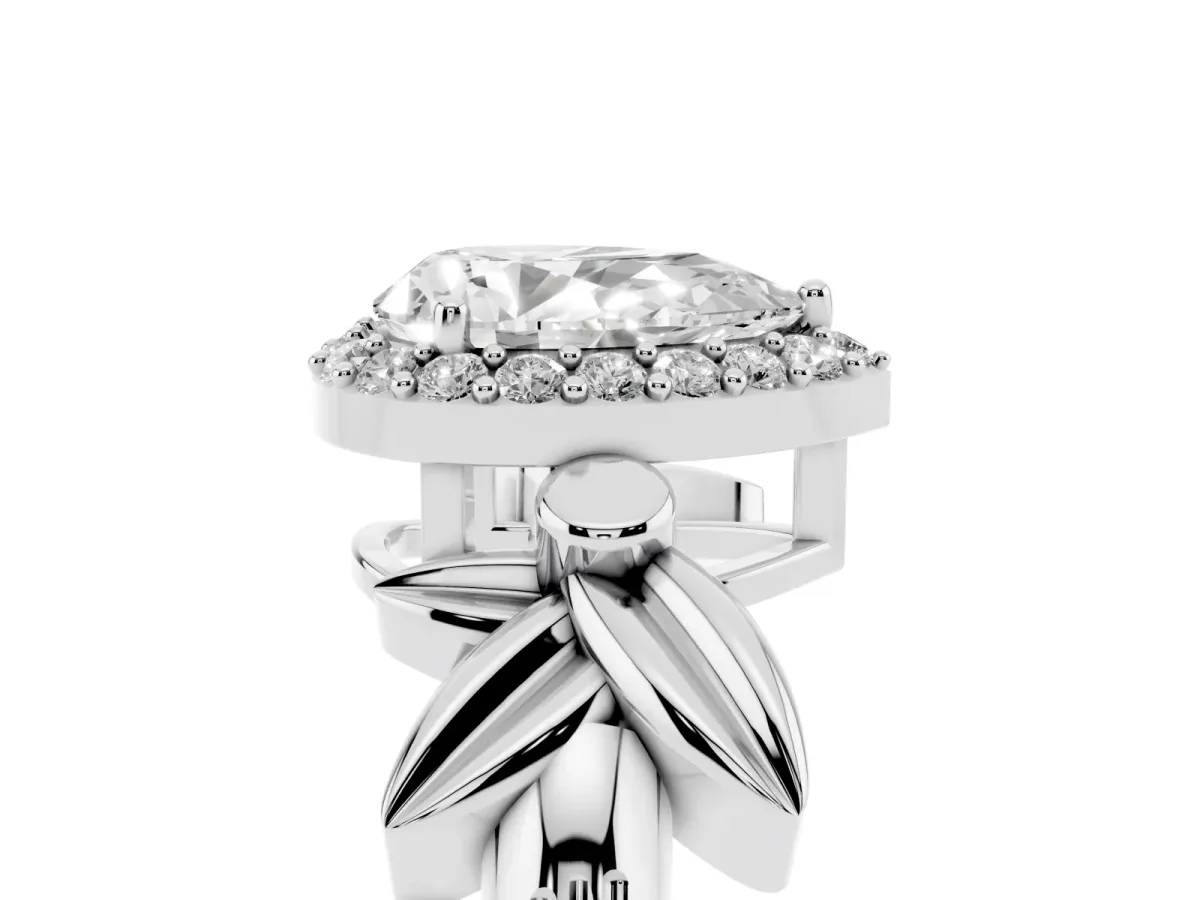 Pear Cut Halo Diamond Floral Band with Four-Prong Setting White gold