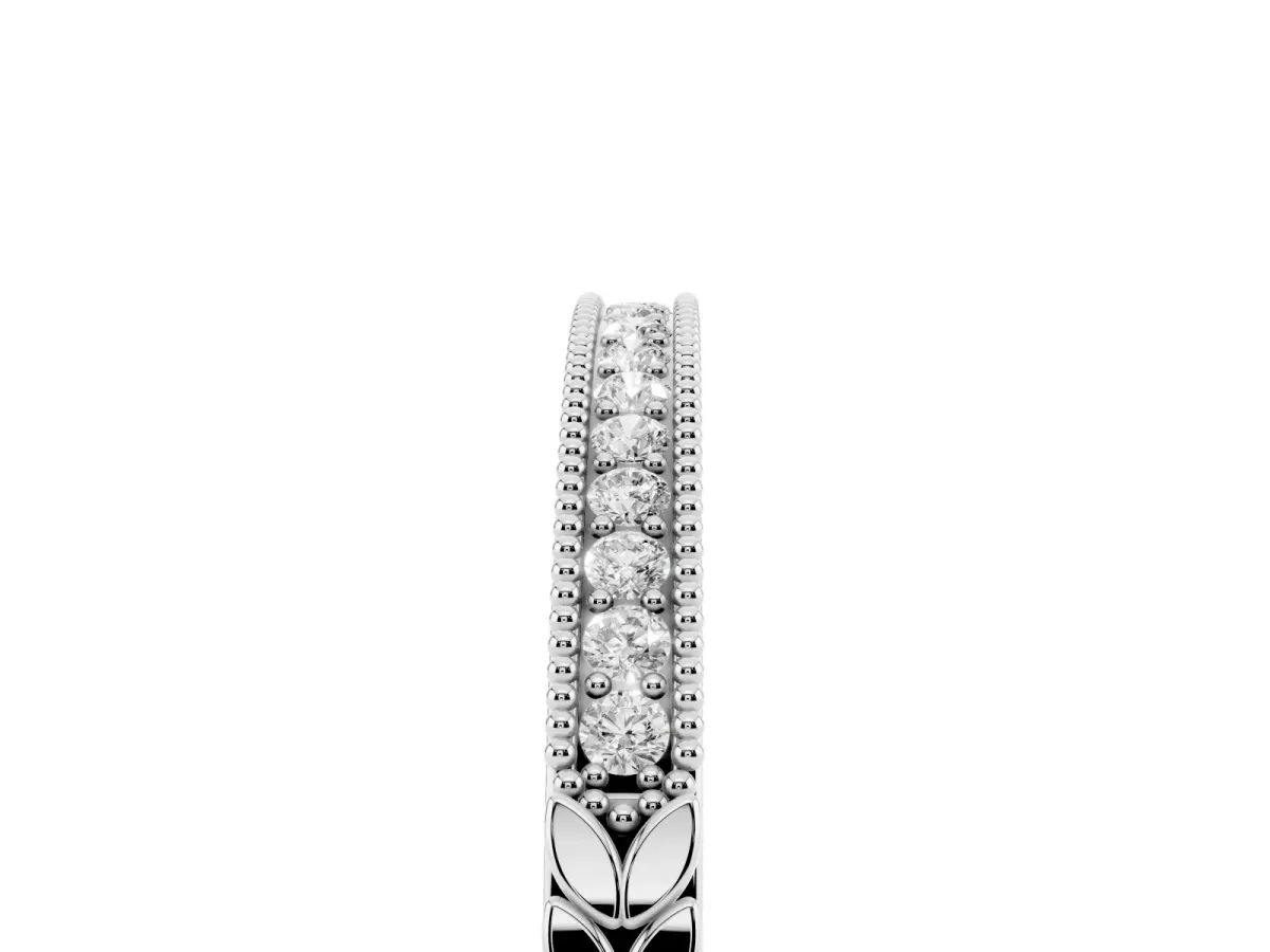 Round Cut Diamond Pavé Set Milgrain Edge Eternity Band Platinum