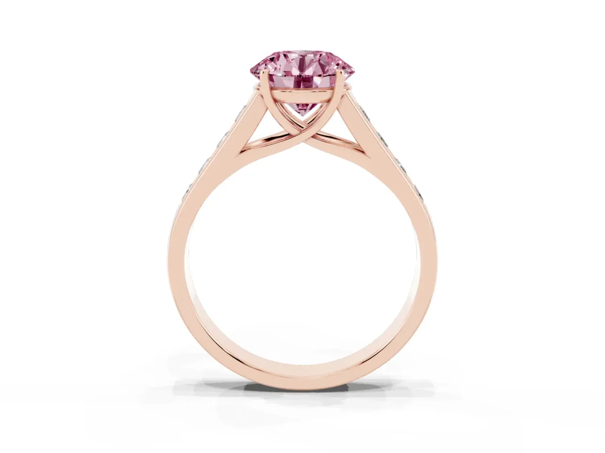 Fancy Pink Round Cut Solitaire Channel-Set Diamond Engagement Ring with Four-Prong Setting Rose gold