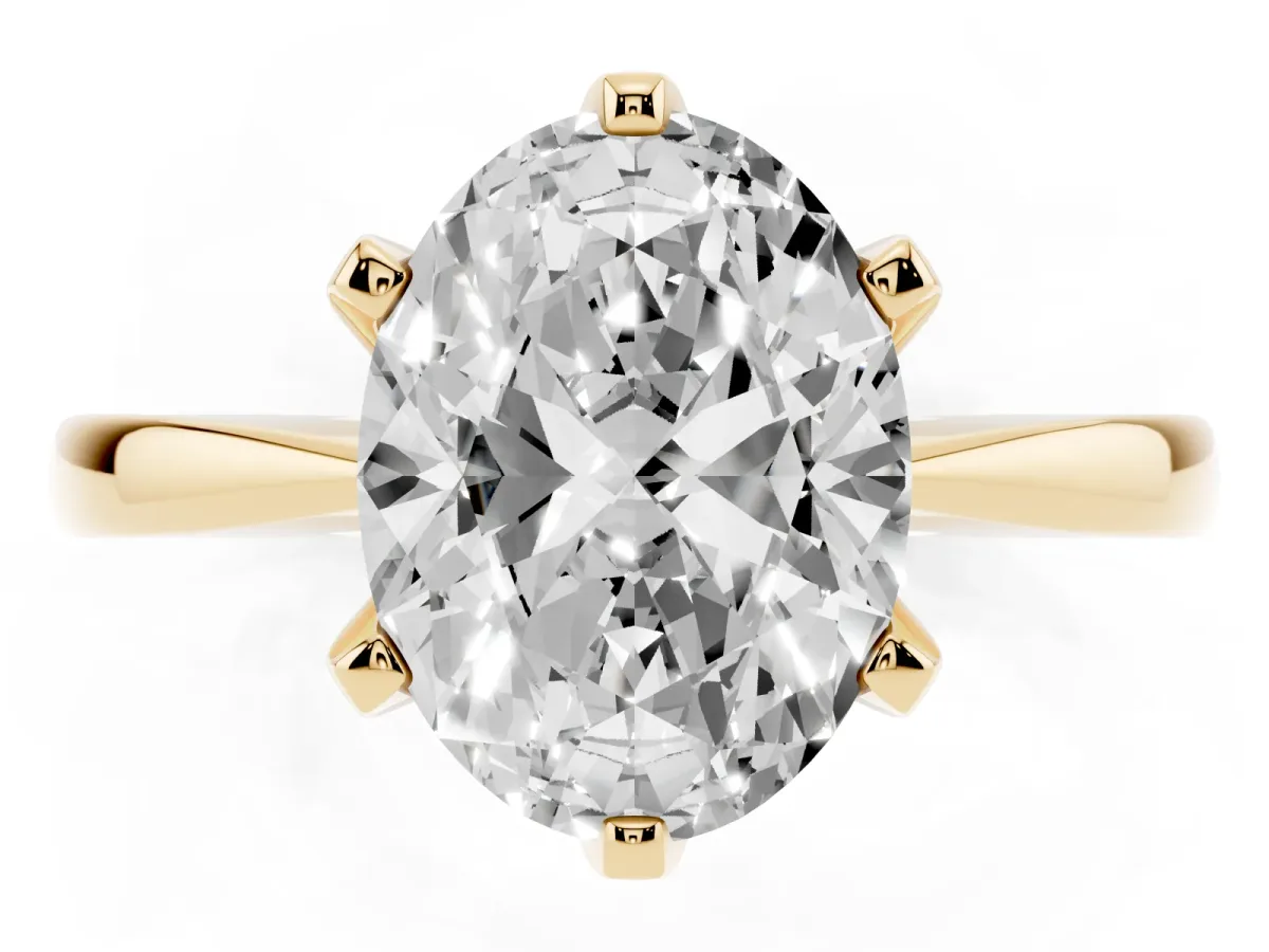 Oval Cut Solitaire Engagement Ring with Six-Prong Setting and Tapered Band Yellow gold