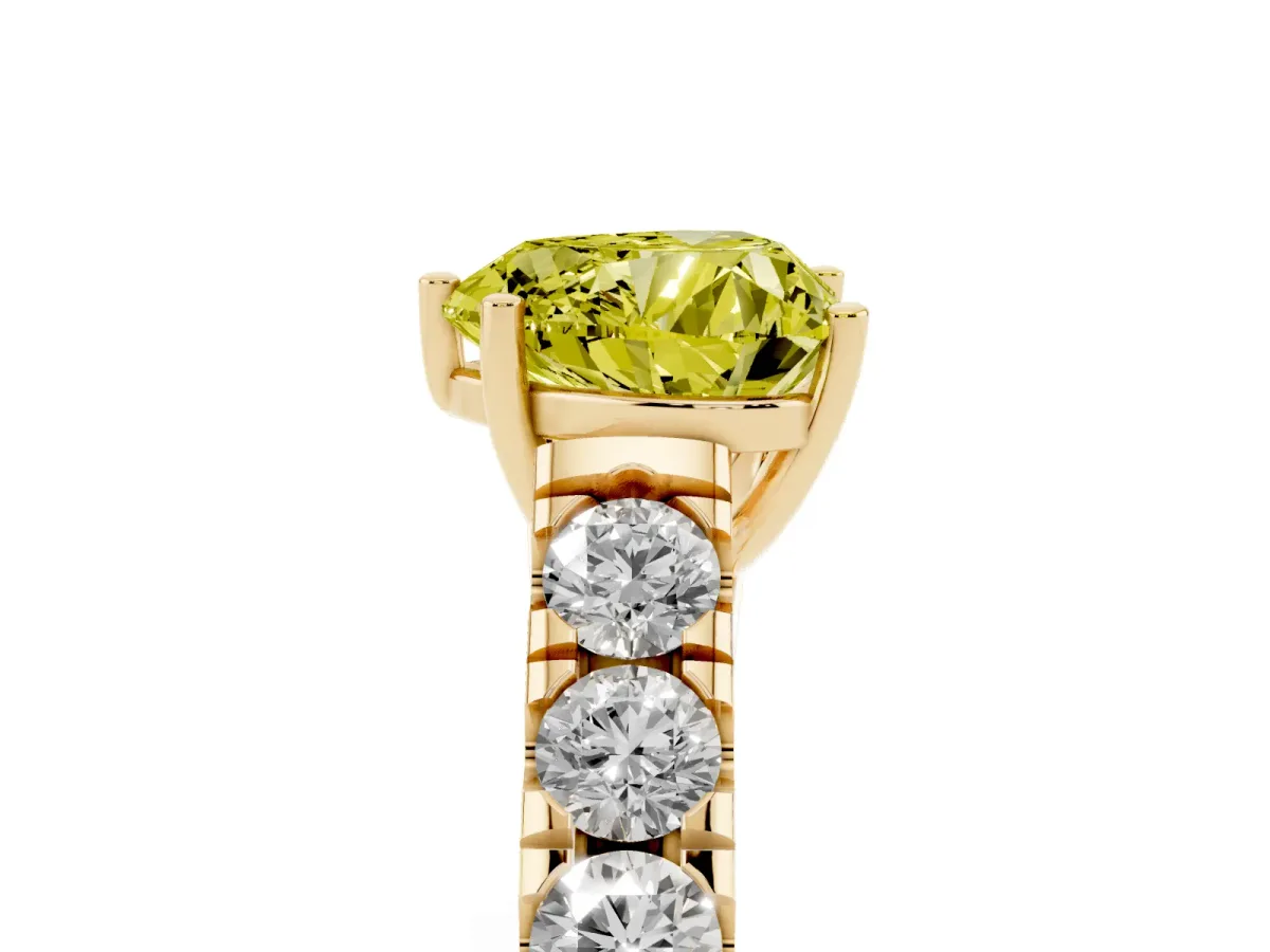 Fancy Yellow Heart Cut Cut Diamond Solitaire Ring with Micro Pave Band and Prong Setting Yellow gold