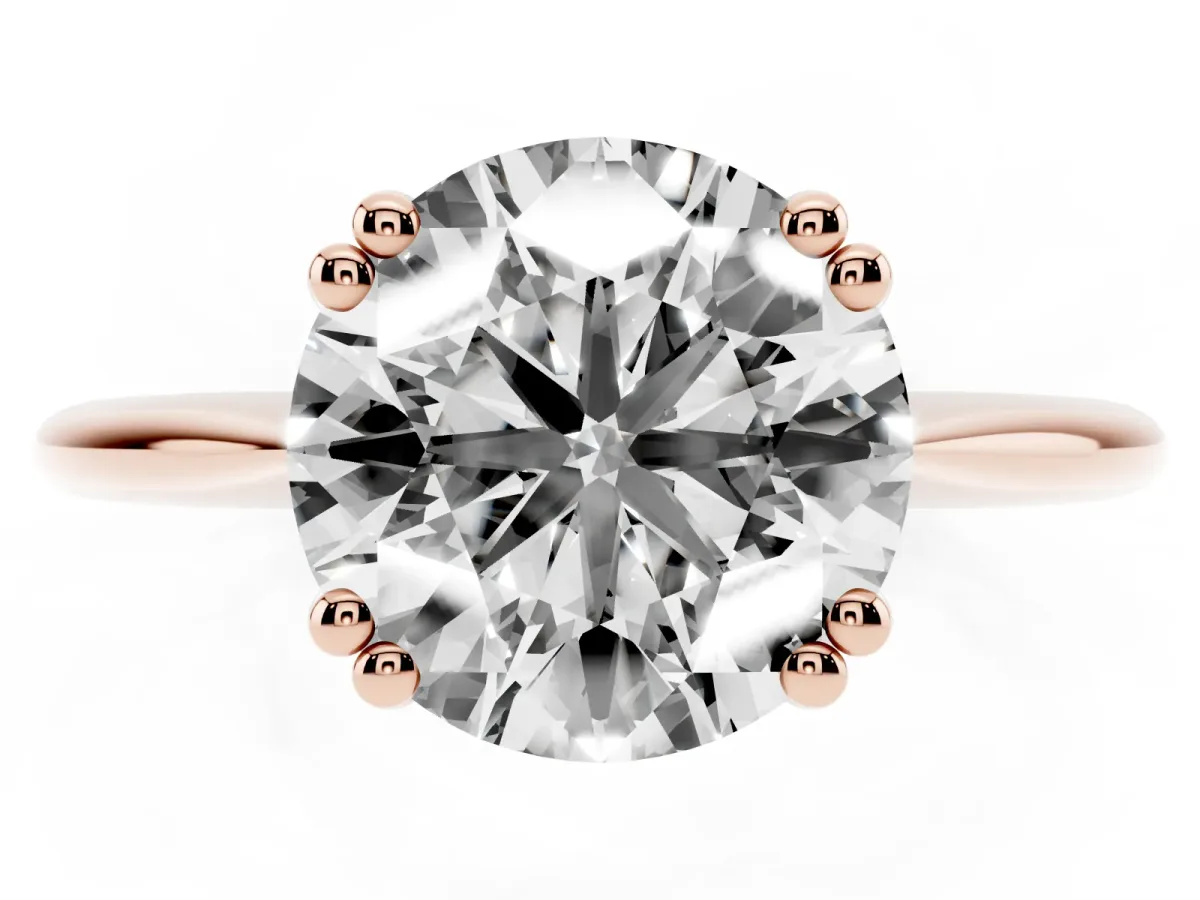 Round Cut Solitaire Diamond Ring with Six-Prong Setting and Classic Band Rose gold