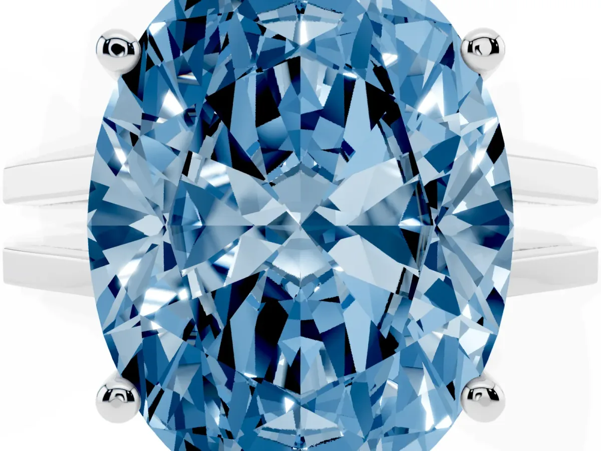 Fancy Blue Oval Cut Cut Diamond Solitaire Engagement Ring with Tapered Plain Band and Four-Prong Setting White gold