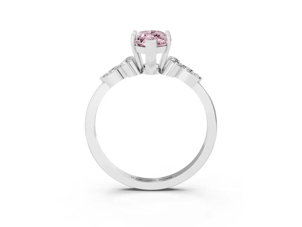 Fancy Pink Marquise Cut Brilliant Diamond Solitaire Ring with Pear Side Stones and Four-Prong Setting Silver