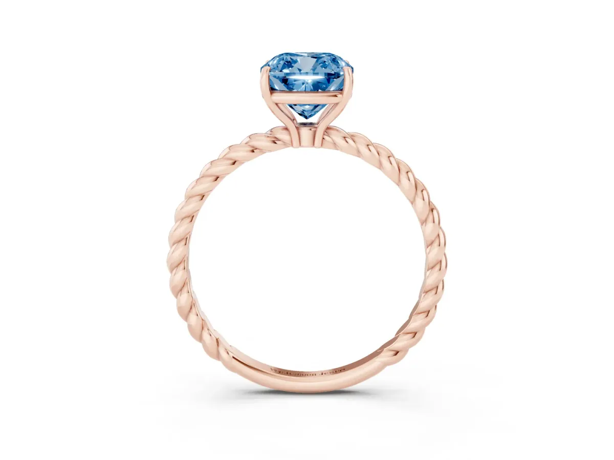 Fancy Blue Cushion Cut Solitaire Twisted Band 4-Prong Ring Rose gold