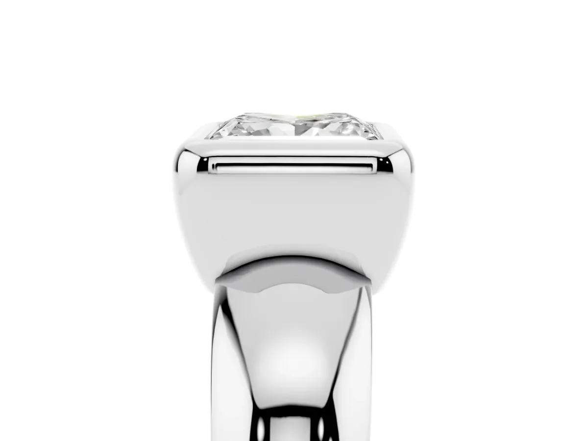 Bezel Set Princess Cut Solitaire Ring with Wide Band Silver