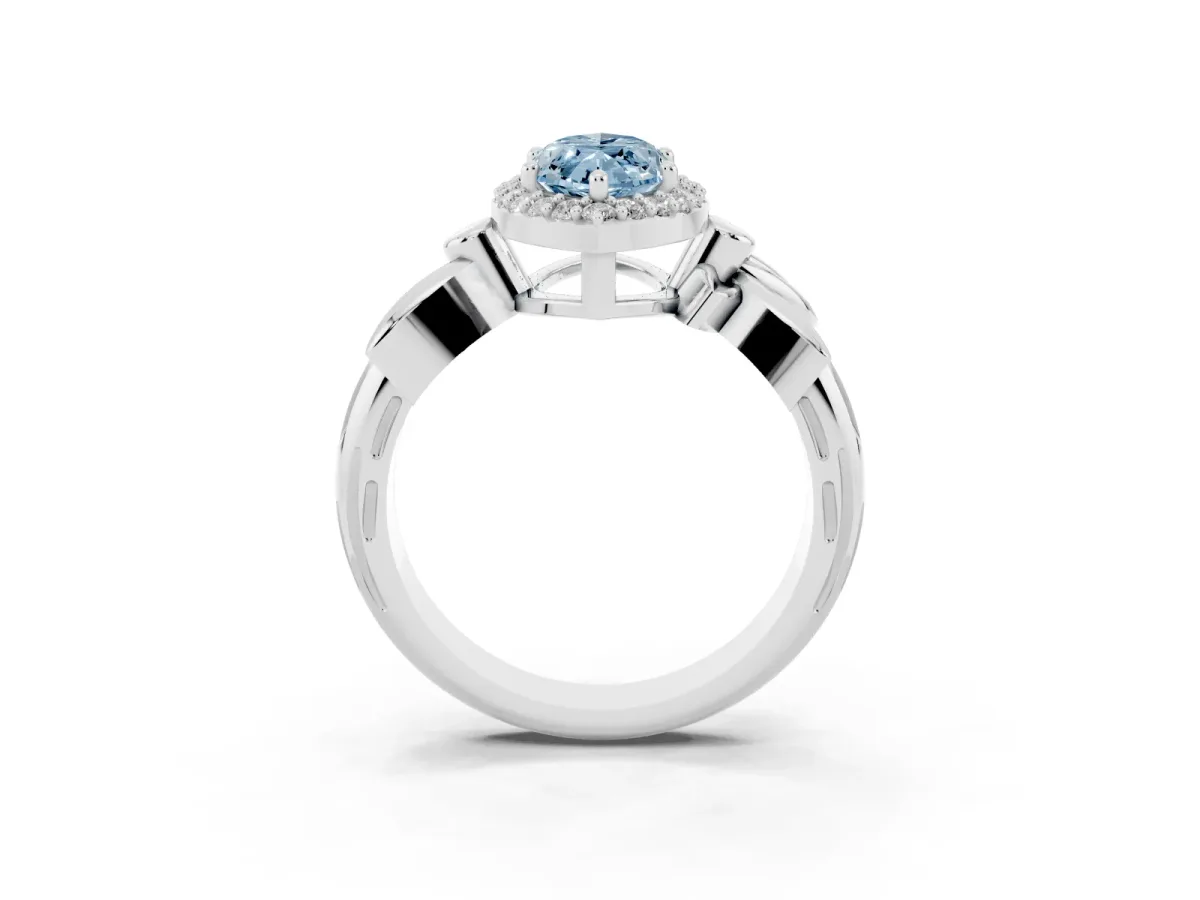 Fancy Blue Marquise Cut Halo Diamond Floral Band with Four-Prong Setting Silver