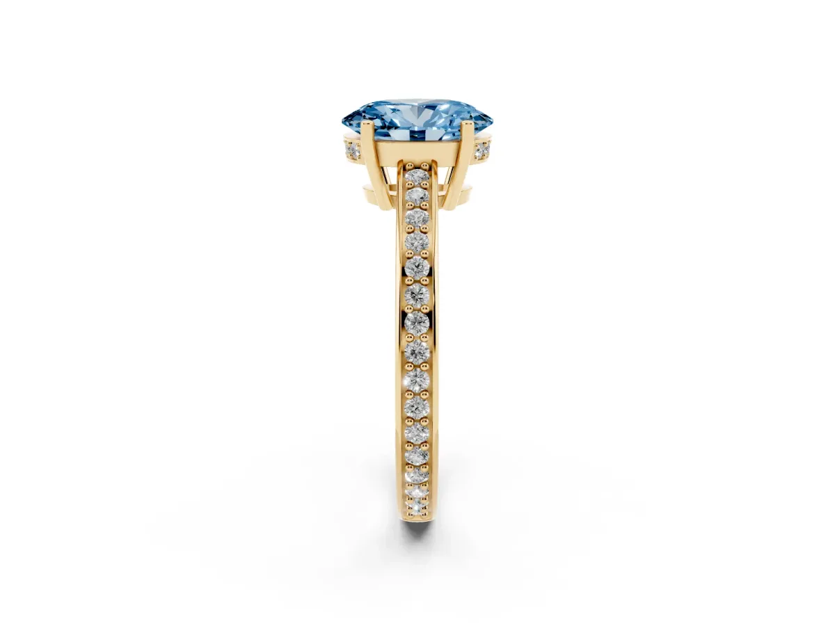 Fancy Blue Oval Cut Solitaire Pavé Band Prong Setting Ring Yellow gold