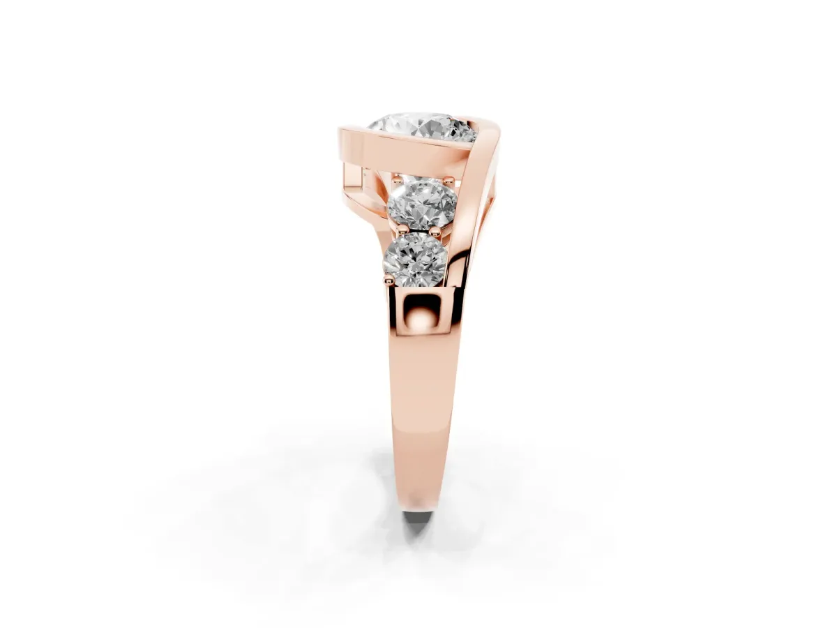 Bezel Set Round Cut Diamond Bypass Ring with Round Accents Rose gold