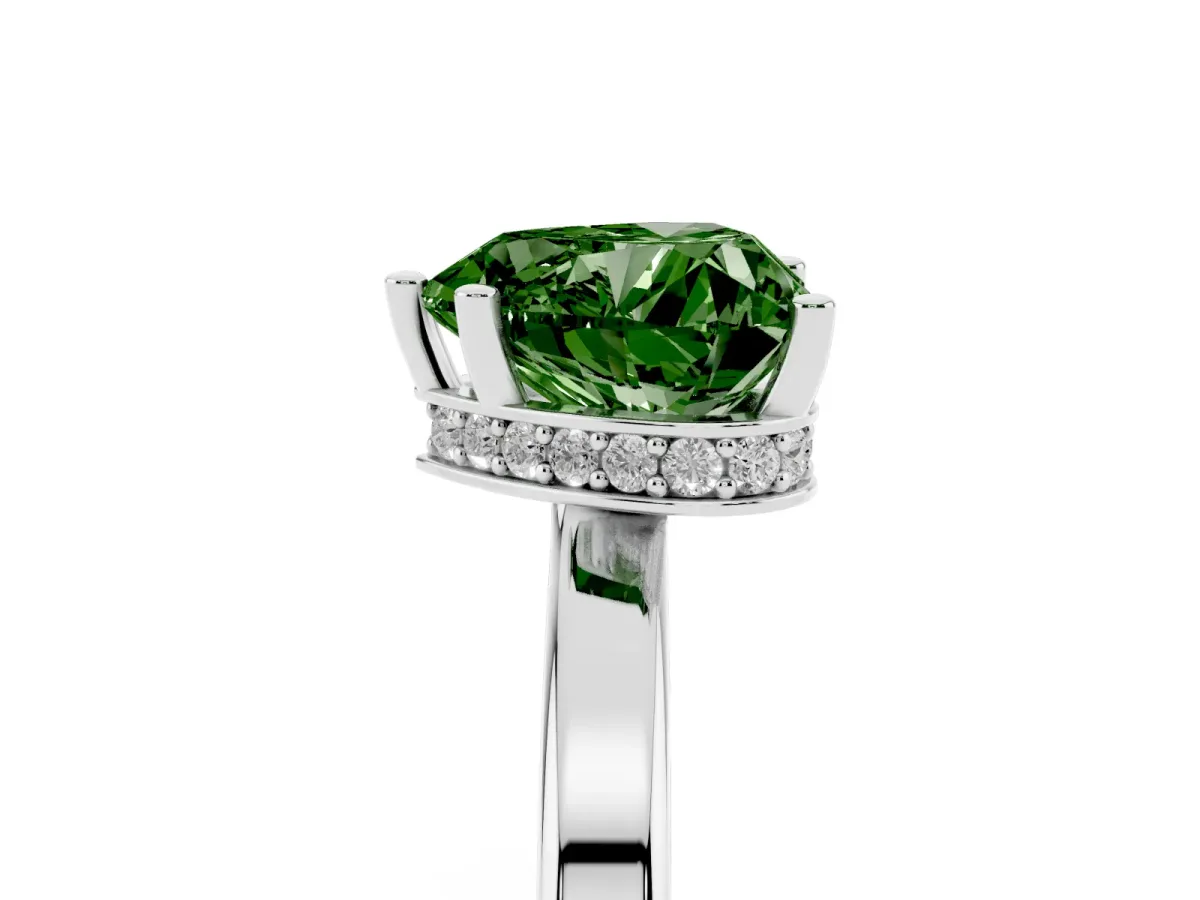 Fancy Green Heart Cut Cut Solitaire Engagement Ring with Four-Prong Setting on a Classic Band Silver