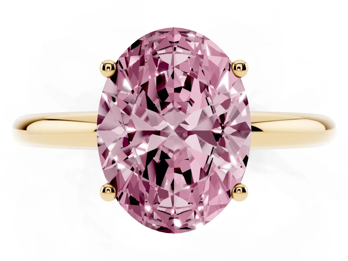 Fancy Pink Oval Cut Cut Solitaire Engagement Ring with Four-Prong Setting and Classic Band Yellow gold