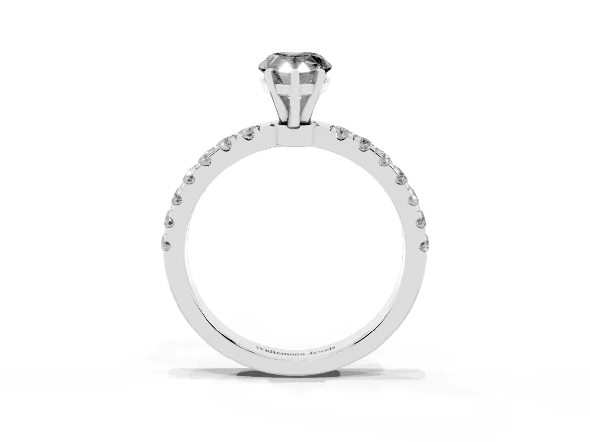 Fancy Black Pear Cut Diamond Solitaire Ring with Pavé Accents and Four-Prong Setting Platinum
