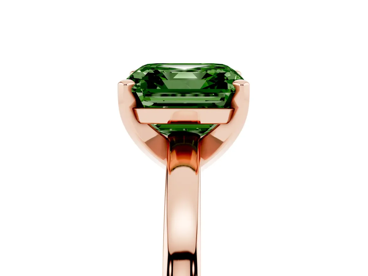 Fancy Green Asscher Cut Solitaire Diamond Engagement Ring with Four-Prong Setting on a Classic Band Rose gold