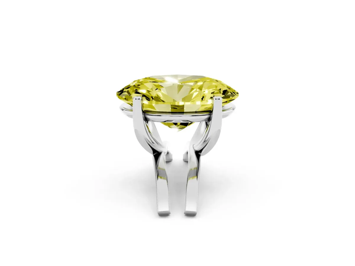 Fancy Yellow Oval Cut Cut Diamond Solitaire Engagement Ring with Tapered Plain Band and Four-Prong Setting Silver