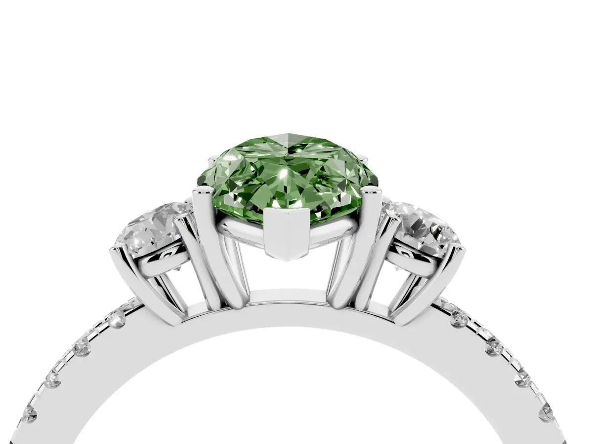 Fancy Green Three-Stone Marquise Cut Cut Diamond Pavé Band with Prong Setting Silver