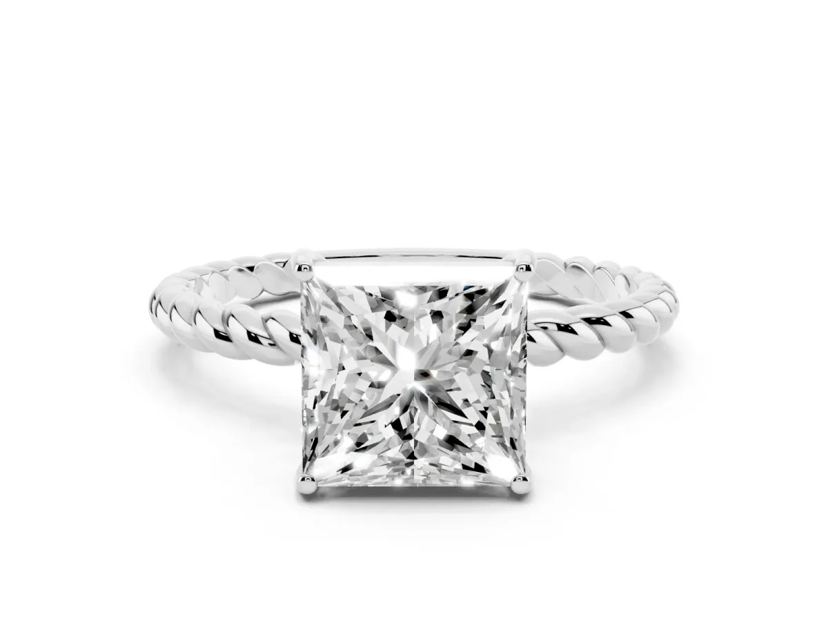 Princess Cut Solitaire Twisted Band 4-Prong Ring Platinum
