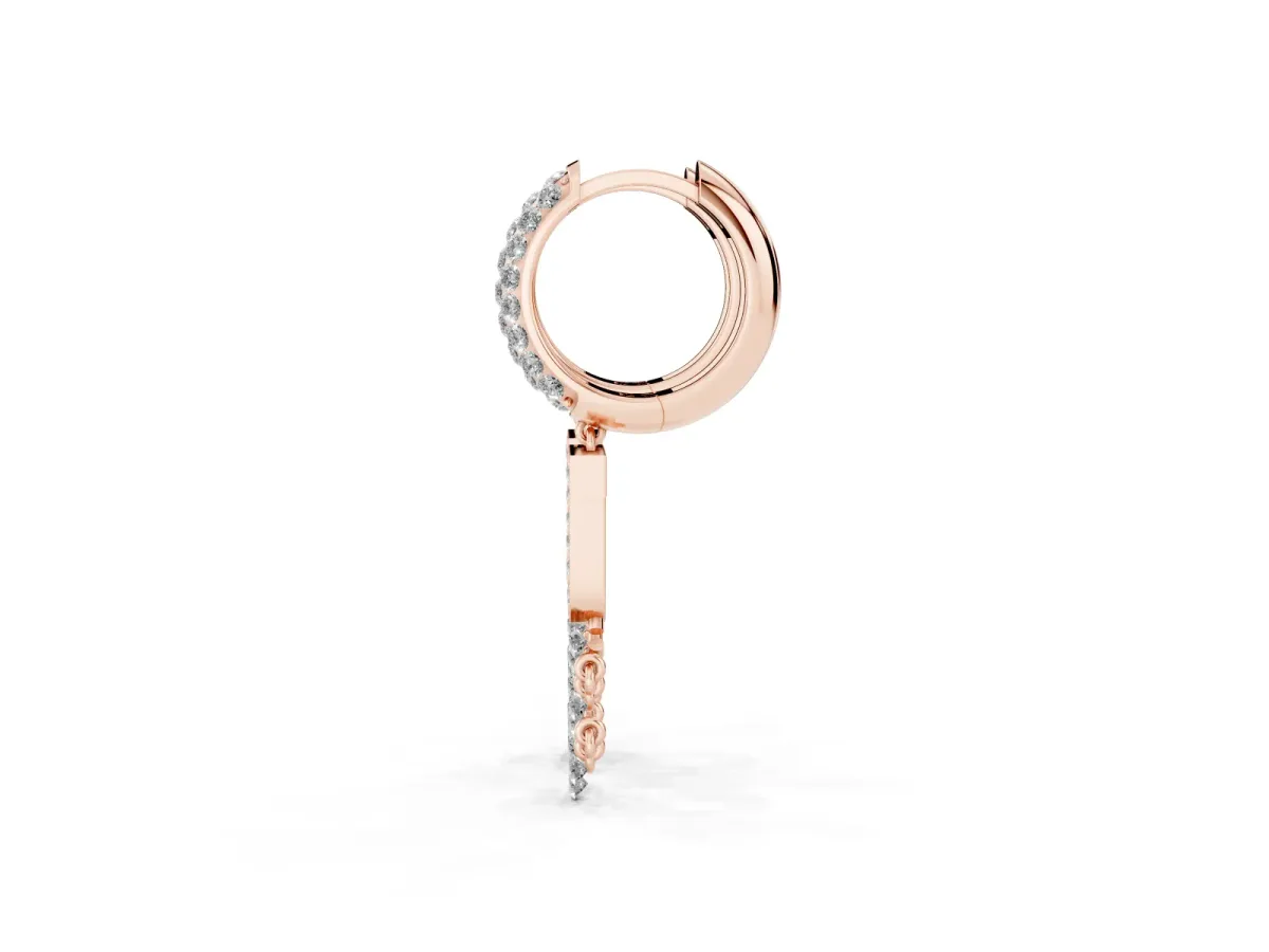 Round Diamond Initial J Huggie Hoop Earrings Rose gold