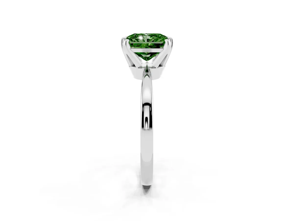 Fancy Green Radiant Cut Solitaire Engagement Ring with Six-Prong Setting and Tapered Band Silver