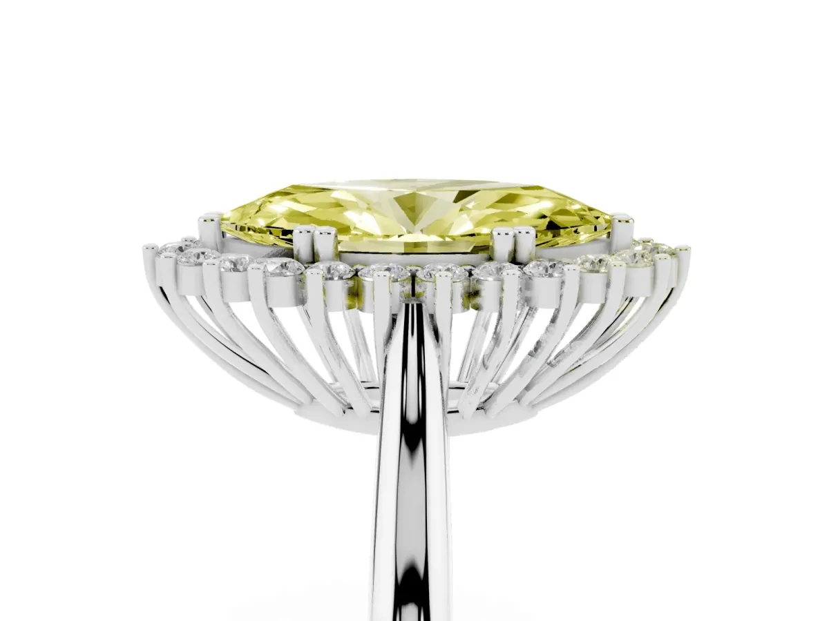 Fancy Yellow Marquise Cut Cut Diamond Halo Ring with Solitaire Band and Prong Setting Silver