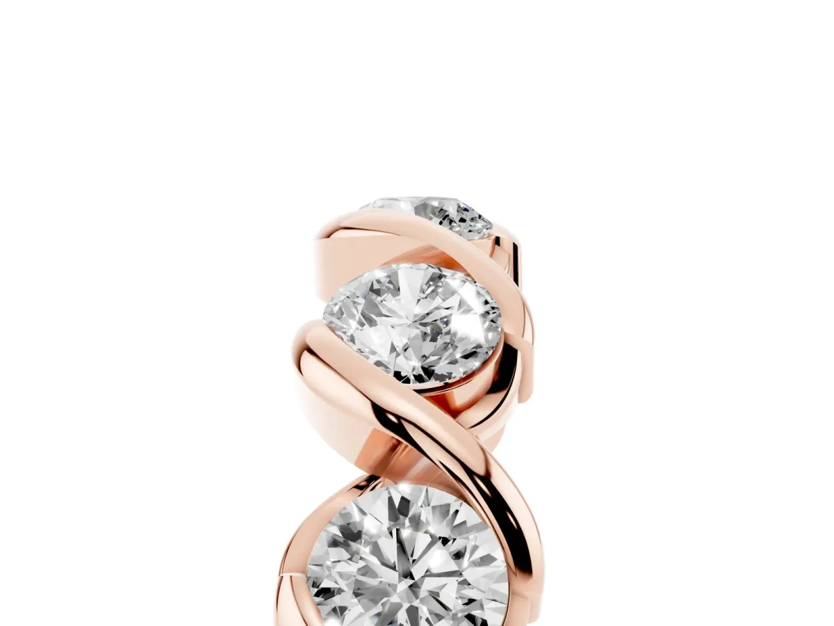 Round Diamond Wave Band with Channel Setting and Shared Prongs Rose gold