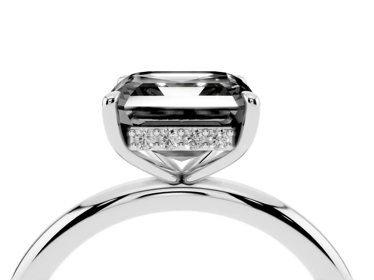 Fancy Black Asscher Cut Diamond Solitaire Ring with Thin Band and Four-Prong Setting Silver