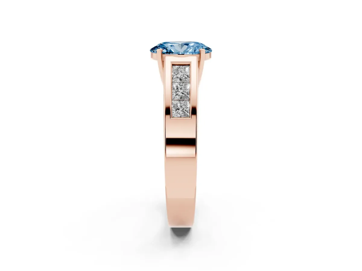 Fancy Blue Oval Cut Cut Channel Set Solitaire Ring with Four-Prong Setting Rose gold