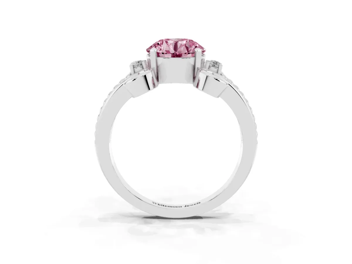 Fancy Pink Round Cut Solitaire Twisted Band Scroll Prong Ring Silver